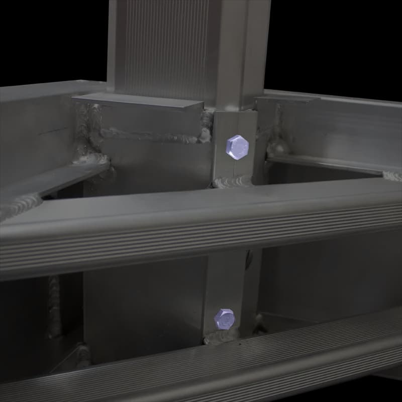 Through-bolted CAT5 roof support receiver on a dock frame
