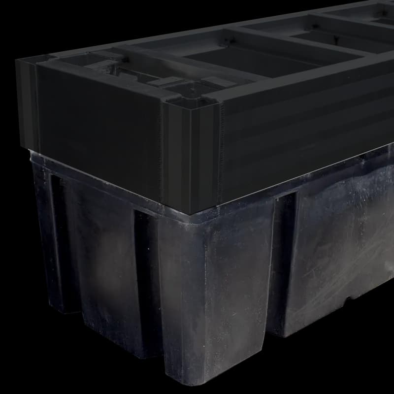 High-impact polyethylene dock floats with foam core under a CAT5 frame