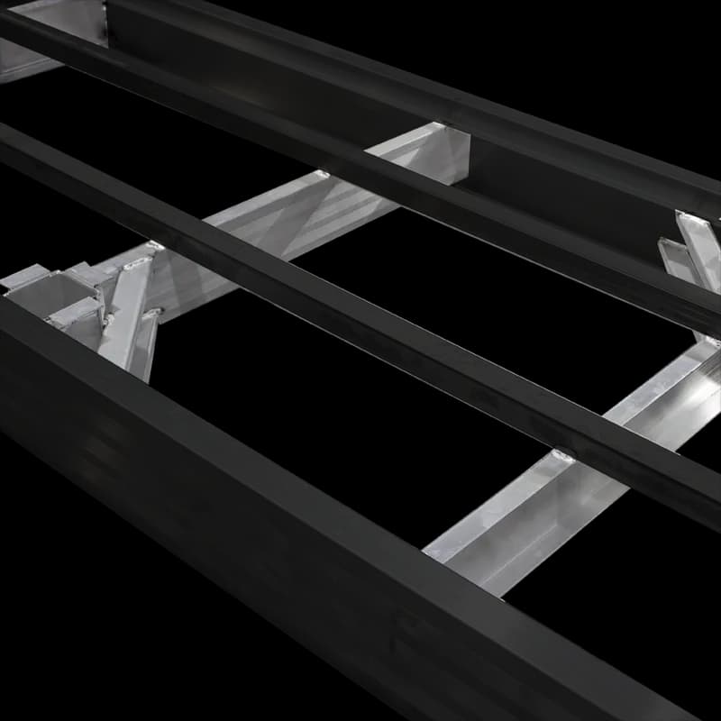 Welded gusset reinforcements inside a CAT5 dock mainframe