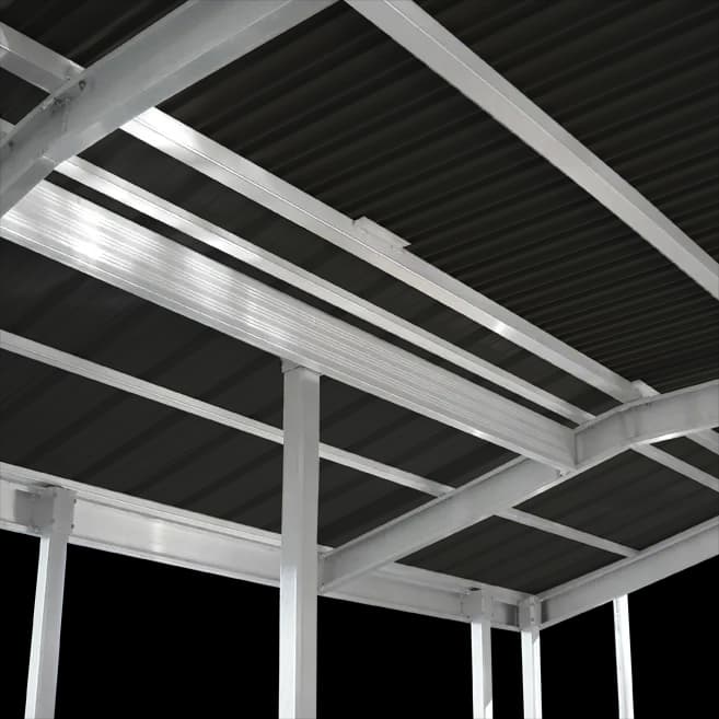 Rigid aluminum roof structure framing on a CAT5 dock