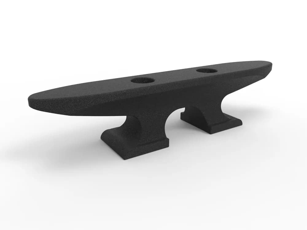 EZ Dock 8 inch black nylon tie-up cleat, product render on white