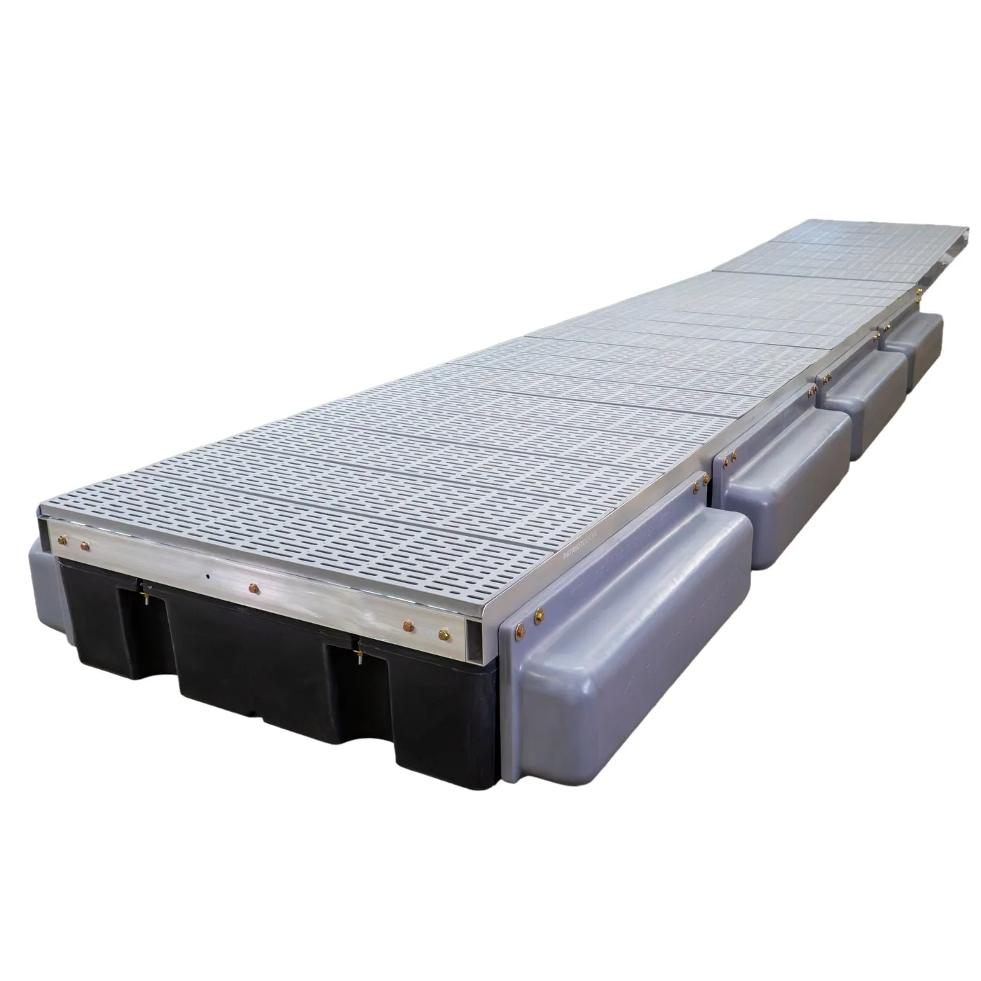 Patriot Docks straight premium floating dock with gray poly decking on an aluminum frame, product photo