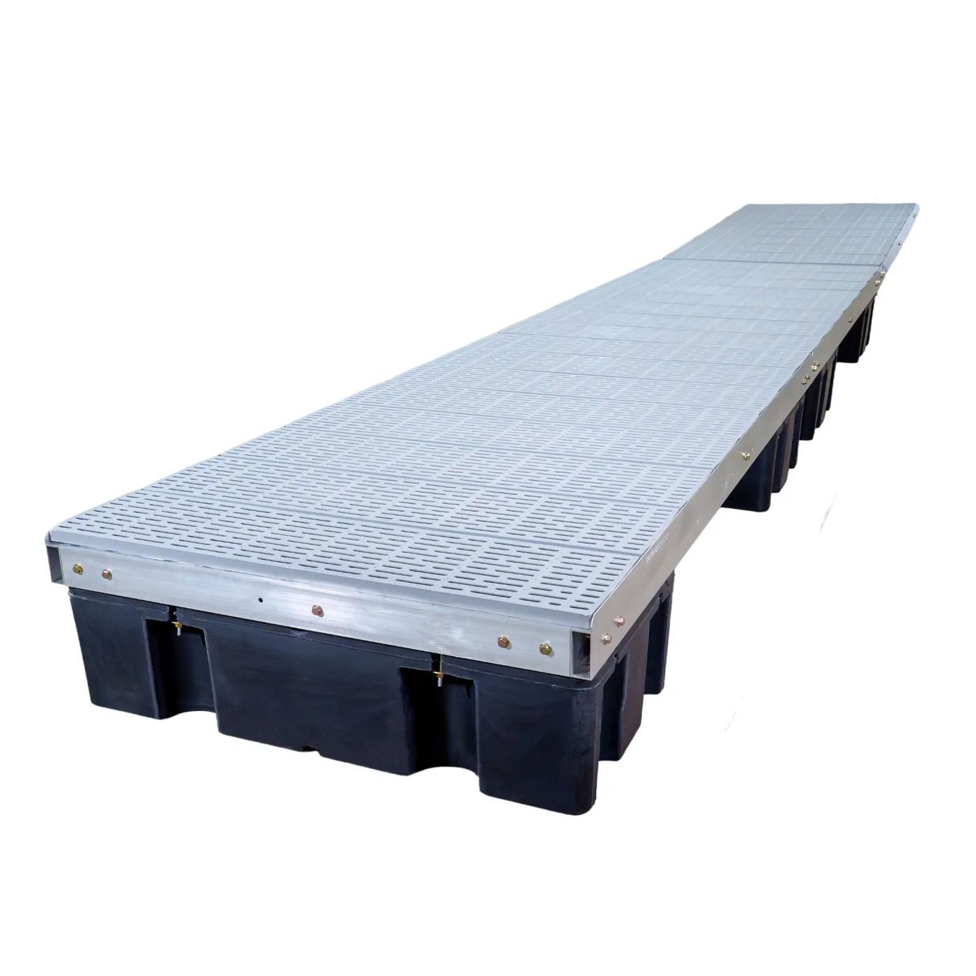 Patriot Docks straight standard floating dock with gray poly decking on an aluminum frame, product photo