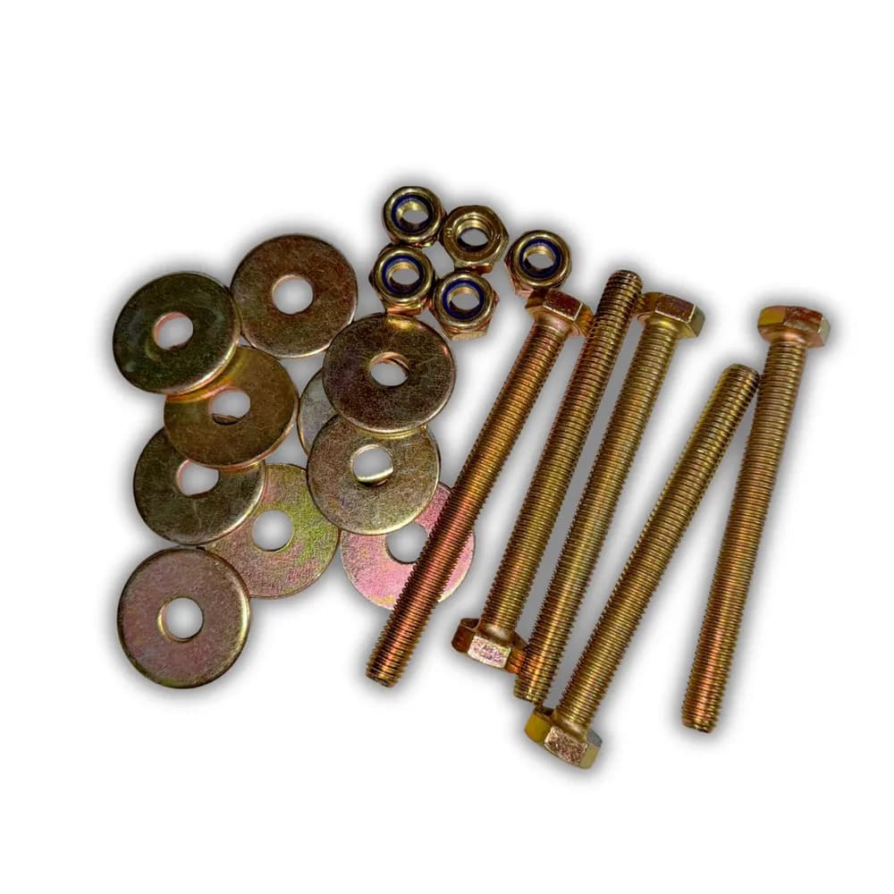 Patriot Docks 4 inch bolt kit, hex bolts with flange nuts and washers, on white