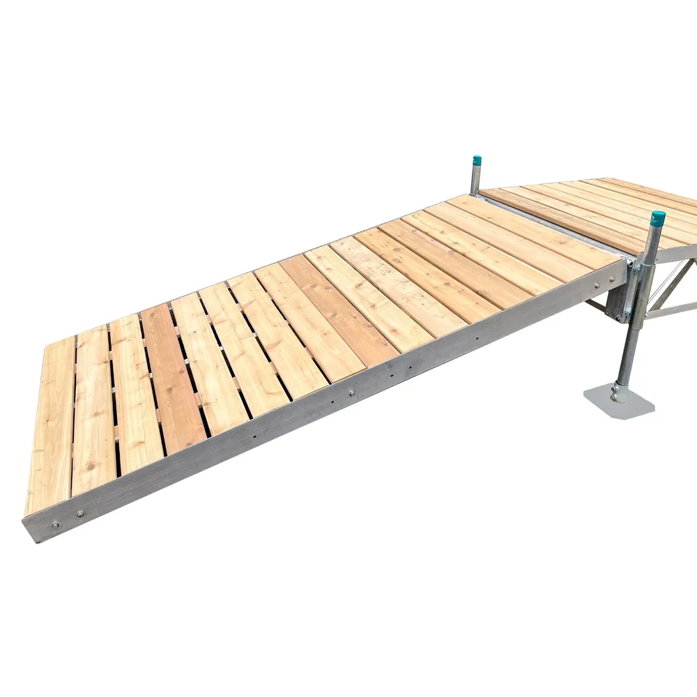 Patriot Docks 8 foot shore ramp kit decked in cedar, product render on white